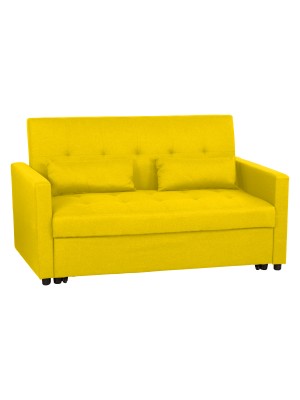 Divano letto 2 posti con cuscini con braccioli colore Giallo Senape modello Prestodormo Totò Piccinni