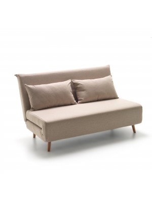 Divano Letto 2 Posti DREAM prontoletto clic-clac imbottito in tessuto con cuscini e piedini in legno (Beige)