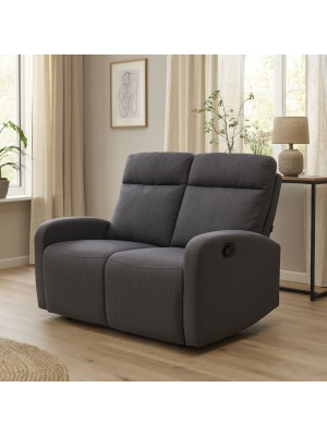 Vista ambientata Divano 2 Posti in Tessuto colore Blu Jeans reclinabile manualmente modello Shell Totò Piccinni