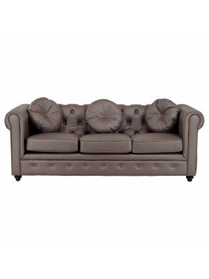 Divano CHESTER stile chesterfield classico imbottito (Eco pelle Marrone, 3 Posti)