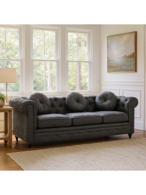 Vista ambientata Divano 3 Posti vintage colore "Effetto Nab. Grigio" modello Chester Totò Piccinni