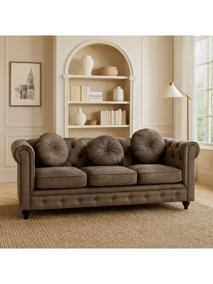 Vista ambientata  Divano 3 Posti vintage colore "Effetto Nab. Marrone" modello Chester Totò Piccinni