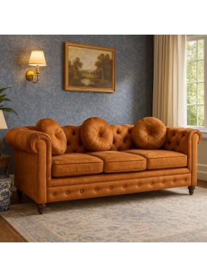 Vista ambientata Divano 3 Posti vintage colore "Effetto Nab. Terracotta" modello Chester Totò Piccinni