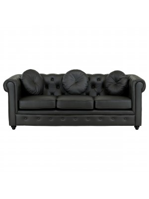 Divano CHESTER stile classico chesterfield (in Ecopelle Nero, 3 Posti)