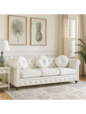 Vista ambientata Divano 3 Posti vintage colore "Ecopelle Panna" modello Chester Totò Piccinni