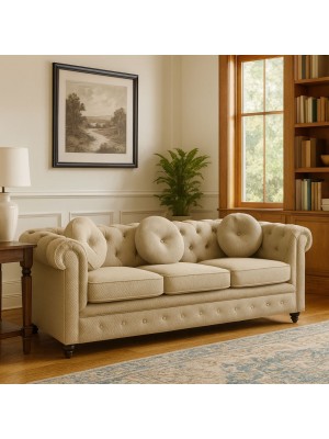 Vista ambientata Divano 3 Posti vintage colore "3D Beige" modello Chester Totò Piccinni