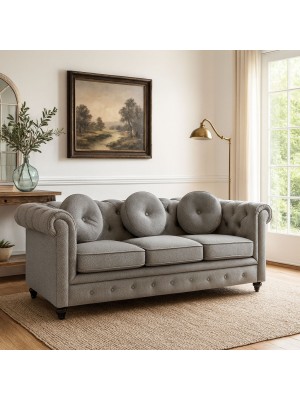 Vista ambientata Divano 3 Posti vintage colore "3D Grigio" modello Chester Totò Piccinni