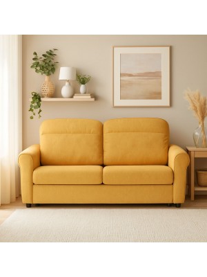 Vista ambientata Divano 3 Posti in Tessuto colore Giallo Mostarda Sfoderabile made in italy modello Luna Totò Piccinni