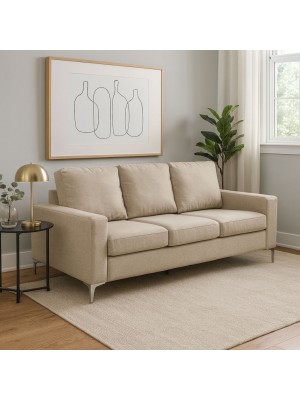 Vista ambientata Divano 3 Posti in Tessuto colore Beige con piedini in metallo modello Cube Totò Piccinni