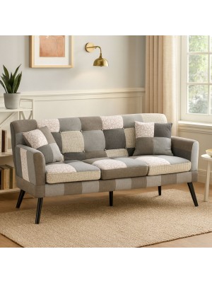 Vista ambientata Divano 3 Posti in tessuto colore Patchwork Elegant con braccioli e piedi in legno modello Ketty Totò Piccinni