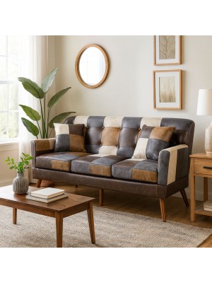 Vista ambientata Divano 3 Posti in tessuto colore Patchwork Touch con braccioli e piedi in legno modello Ketty Totò Piccinni