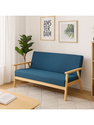 Vista ambientata Divano 3 posti in legno in tessuto colore Blu con struttura in legno modello Wood Totò Piccinni