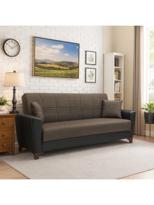 Vista ambientata Divano Letto 3 Posti colore Testa di Moro imbottito con sistema clic-clac modello Baltico Totò Piccinni