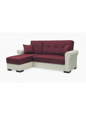 Divano Letto DOLOMITE sistema clic clac con Braccioli imbottiti cuscini Bordeaux - Panna (Angolare)