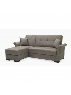 Divano letto angolare colore Tortora con sistema clic-clac con braccioli modello Elmo Totò Piccinni