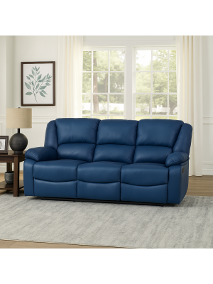 vista ambientata divano calipso 3 posti reclinabile manualmente in similpelle scamosciata blu