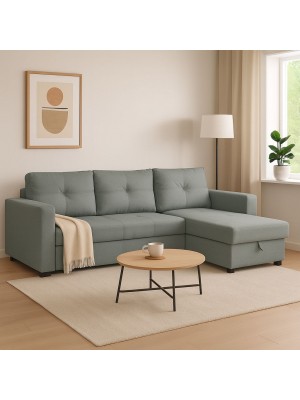 Vista ambientata Divano angolare in Tessuto colore Carta da Zucchero con contenitore e cassettone modello Roma Totò Piccinni