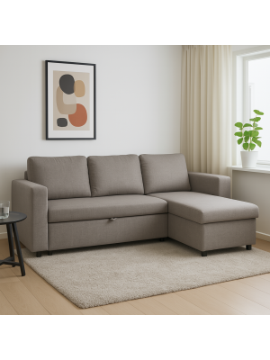 Vista ambientata Divano angolare in Tessuto colore Beige con Penisola contenitore modello Nettuno Totò Piccinni