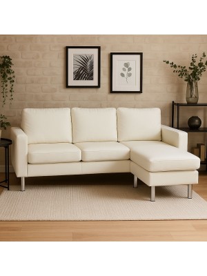 Vista ambientata Divano angolare 3 posti in similpelle imbottita colore Bianco modello Apollo Totò Piccinni