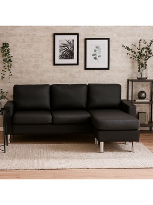 Vista ambientata Divano angolare 3 posti in similpelle imbottita colore Nero modello Apollo Totò Piccinni