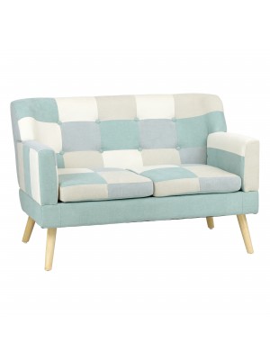 Divano 2 Posti in tessuto colore Patchwork Sky con braccioli e piedi in legno modello Ketty Totò Piccinni
