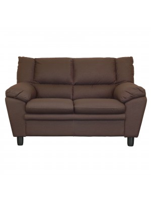 Vista frontale di un divano 2 posti imbottito e rivestito in ecopelle effetto nabuk old brown Totò Piccinni