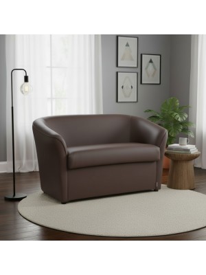 vista ambientata divano a pozzetto 2 posti imbottito in ecopelle testa di moro Totò Piccinni