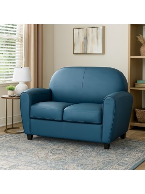 Vista ambientata Divano imbottito in similpelle 2 posti colore Petrolio modello Vanity Totò Piccinni