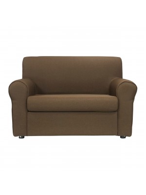 Fronte di un divano 2 posti imbottito con braccioli artigianale in tessuto marrone Totò Piccinni