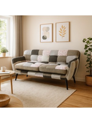 Vista ambientata Divano 3 posti imbottito in tessuto colore Patchwork Elegant B Totò Piccinni