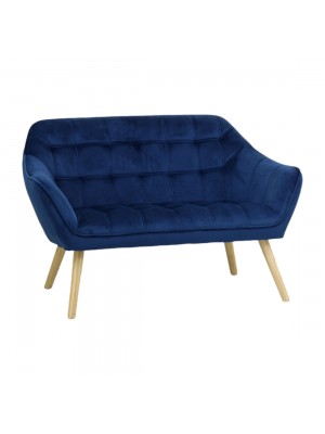 Divano 2 Posti a in Velluto imbottito colore Blu con piedini in Legno modello Dama Totò Piccinni