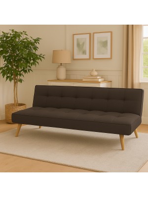 Vista ambientata Divano Letto imbottito in Tessuto Antracite con gambe in legno e sistema Clic-Clac modello Sandwich Totò Piccinni