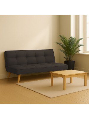 Vista ambientata Divano Letto imbottito in Tessuto Antracite con gambe in legno e sistema Clic-Clac modello Sandwich Totò Piccinni