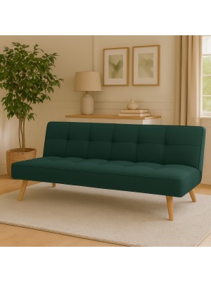 Vista ambientata Divano Letto imbottito in Tessuto Petrolio con gambe in legno e sistema Clic-Clac modello Sandwich Totò Piccinni