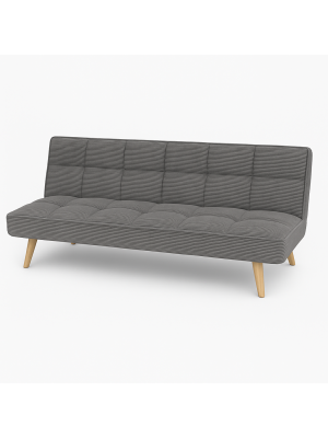 Vista diagonale Divano Letto imbottito in Velluto a Costine Grigio con gambe in legno e sistema Clic-Clac modello Sandwich Totò Piccinni