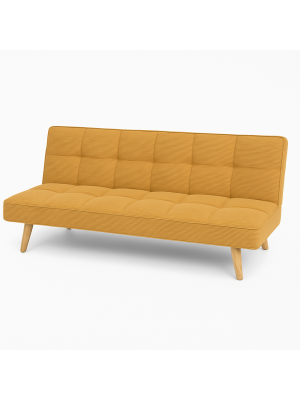  Divano Letto imbottito in Velluto a Costine Senape con gambe in legno e sistema Clic-Clac modello Sandwich Totò Piccinni
