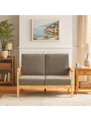 Vista ambientata Divano 2 posti design moderno colore Beige Melange con struttura Naturale modello Scirocco Totò Piccinni