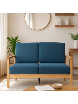 Vista ambientata Divano 2 posti design moderno colore Denim Blue con struttura Naturale modello Scirocco Totò Piccinni