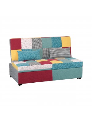 Divano Letto PRESTODORMO 2 Posti Pronto Letto con Cuscini (Patchwork Party, Senza Braccioli)