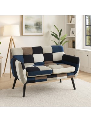 Vista ambientata Divano 2 posti imbottito in Tessuto colore Patchwork Moon Totò Piccinni