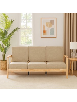 Vista ambientata Divano 3 posti design moderno colore Beige con struttura Naturale modello Scirocco Totò Piccinni