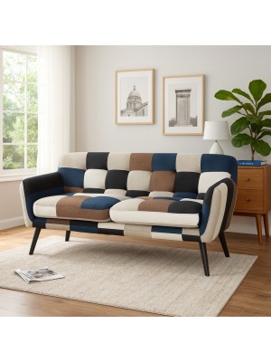 Vista ambientata Divano 3 posti imbottito in Tessuto colore Patchwork Moon Totò Piccinni