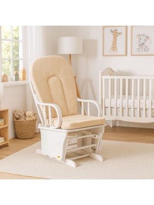 Poltrona a dondolo con struttura il legno, Struttura Bianca colore Avorio con cuscini modello Galles Totò Piccinni