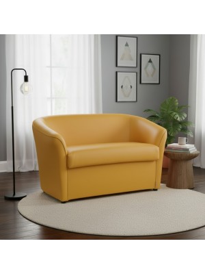 vista ambientata divano a pozzetto 2 posti imbottito ecopelle giallo Totò Piccinni