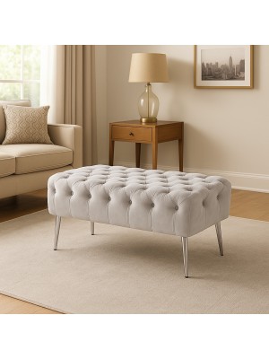 Vista ambientata Panca in Velluto colore Grigio con gambe in metallo modello Evora Totò Piccinni