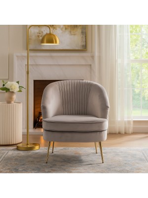 Vista ambientata Poltroncina in Velluto imbottita colore Grigio con gambe in metallo modello Gexy Totò Piccinni