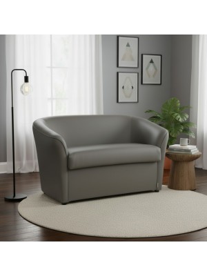 vista ambientata divano a pozzetto 2 posti imbottito in ecopelle grigio Totò Piccinni