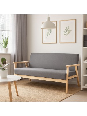 Vista ambientata Divano 3 posti in legno in tessuto colore Grigio con struttura in legno modello Wood Totò Piccinni