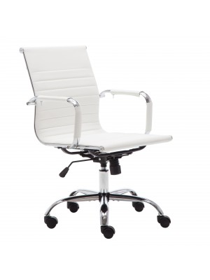 Sedia Poltrona Ufficio OFFICE in metallo cromato con braccioli in similpelle Girevole 360 altezza regolabile (Bianco)