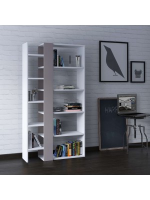 Vista ambientata Libreria in legno colore bianco/tortora con 10 ripiani modello Lift Totò Piccinni
